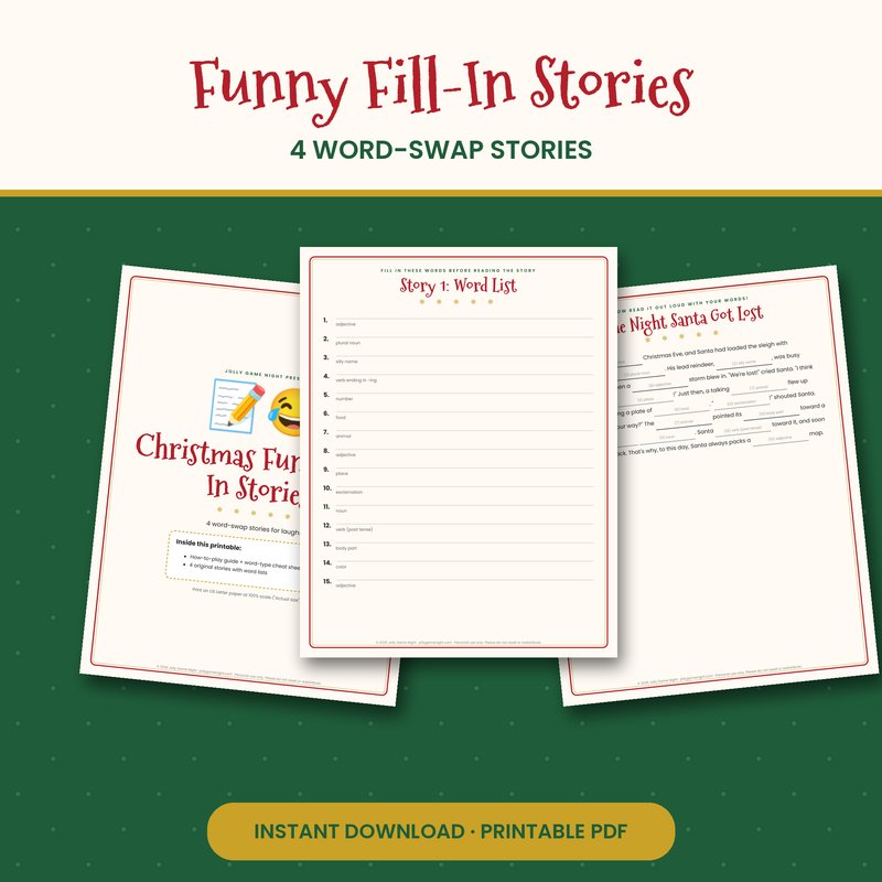 Christmas Fill in the Blank Funny Stories printable mockup
