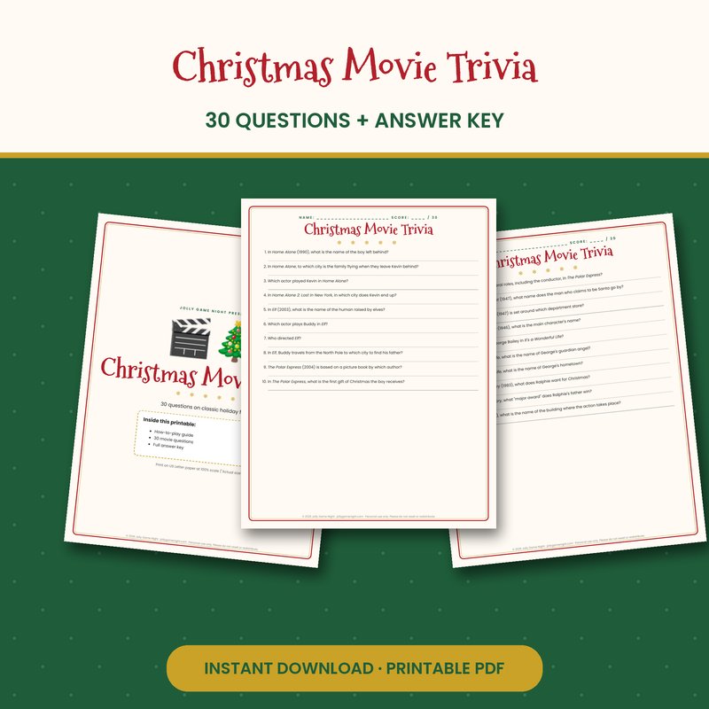 Christmas Movie Trivia Game Printable printable mockup