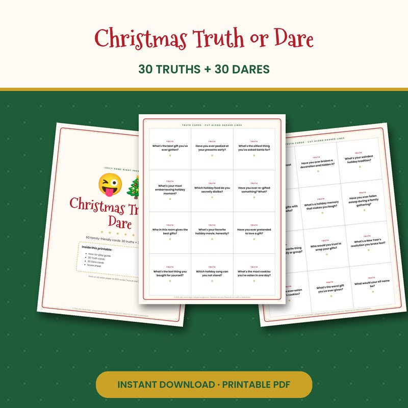 Christmas Truth or Dare Game printable mockup