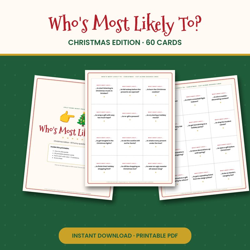 Who's Most Likely To Christmas Edition printable mockup